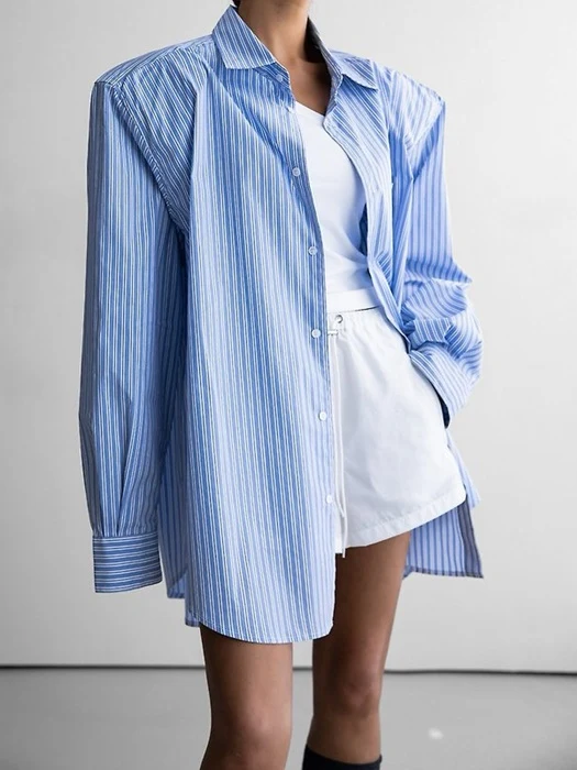 Boyfriend Fit Oversized Striped Button Down Shirt