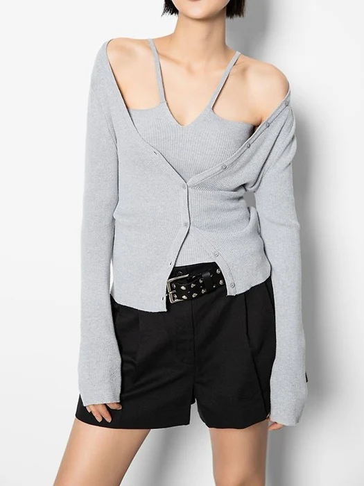 Off-Shoulder Rib Cardigan