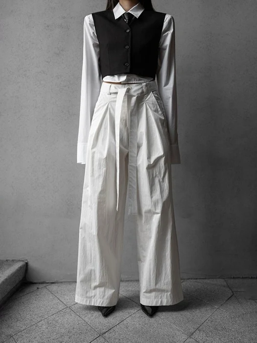Double Pleated Belt Wide Trousers Double Pleated Belt Wide Trousers