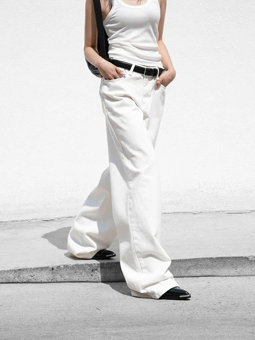 High Rise Wide Leg White Denim Pants High Rise Wide Leg White Denim Pants