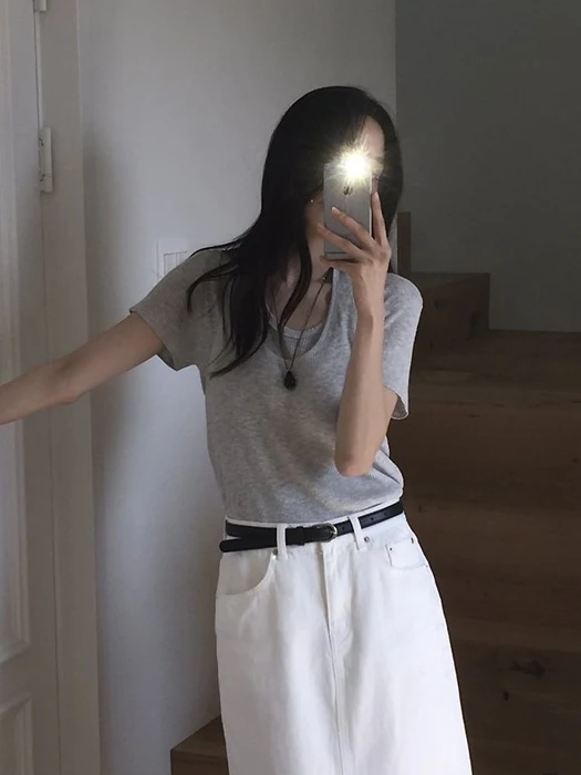 Rough Linen Sleeveless Short Sleeve Knit Set