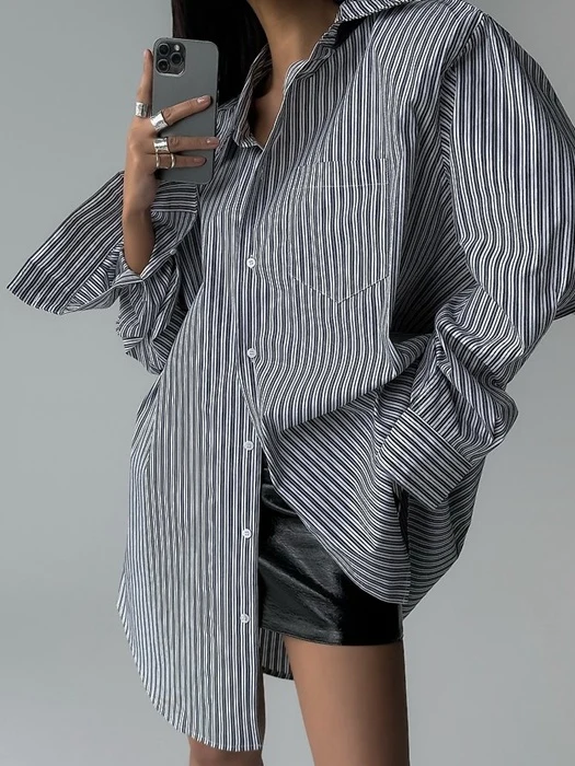 Boyfriend Fit Oversized Striped Button Down Shirt Boyfriend Fit Oversized Striped Button Down Shirt