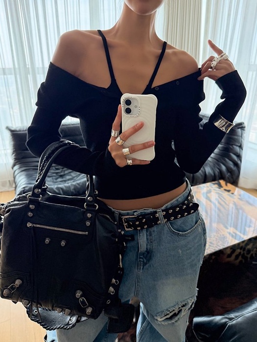 Off-Shoulder Rib Cardigan Off-Shoulder Rib Cardigan