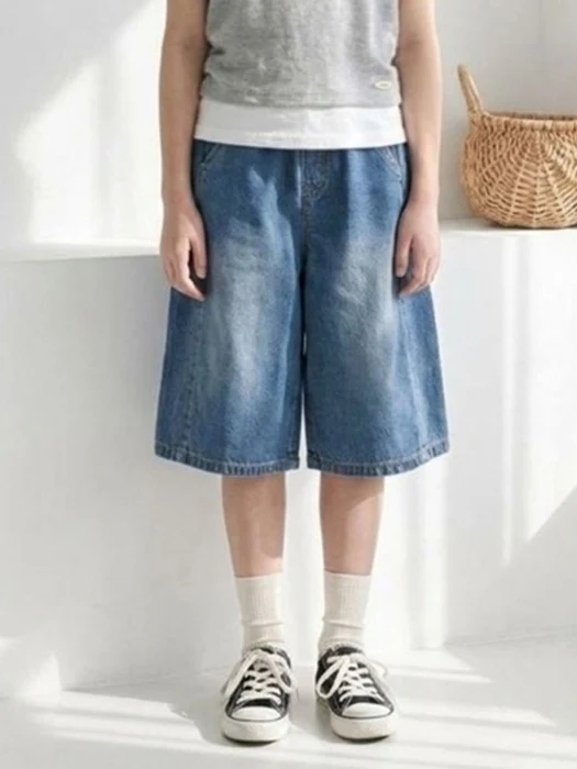 Pin Tuck Bermuda Denim Pants
