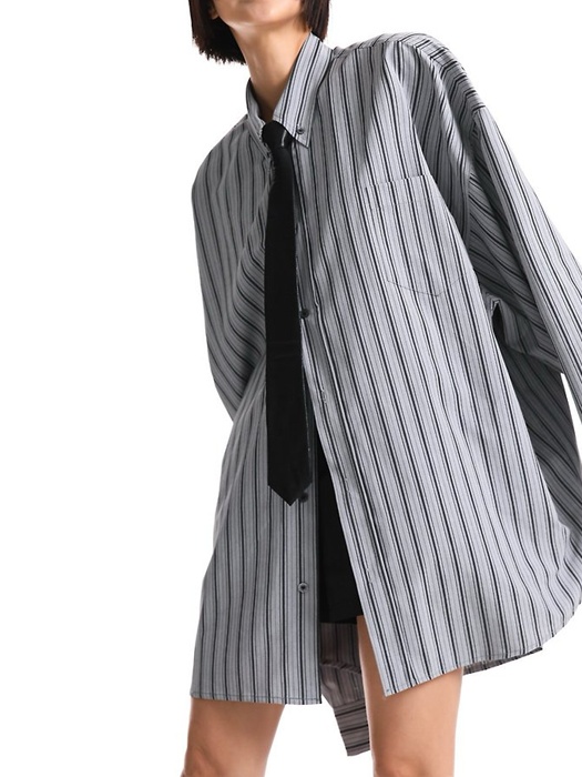 Oversized Striped Pattern Pocket Button Down Shirt Oversized Striped Pattern Pocket Button Down Shirt