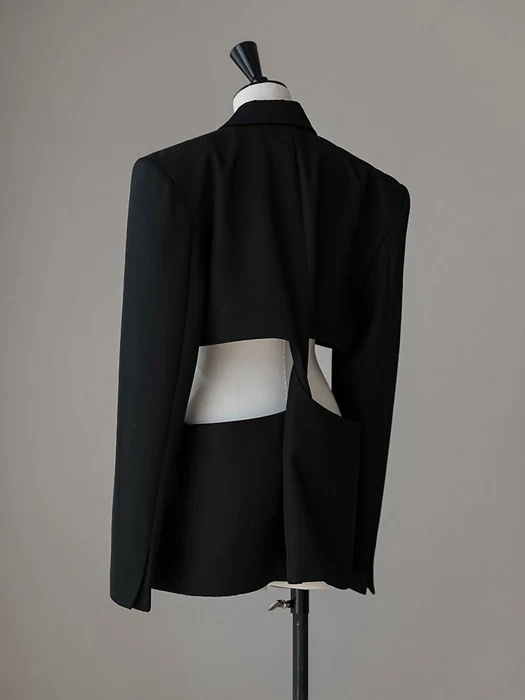 Squared Shoulder Cut Out Waist Detail Minimal Blazer