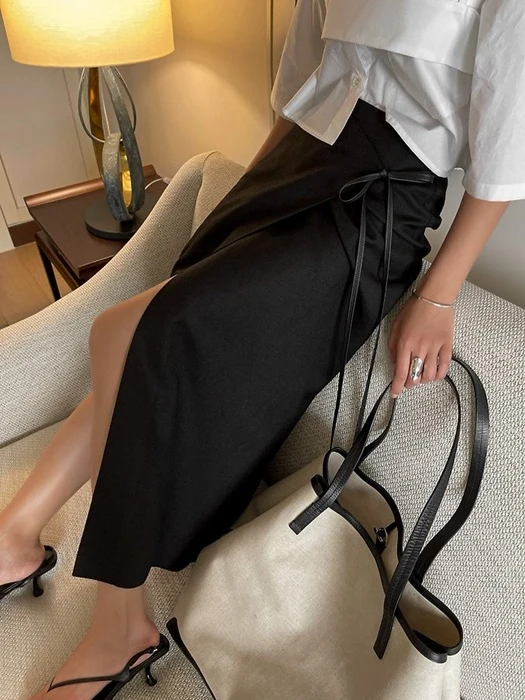 Linen Wrap Pencil Maxi Skirt