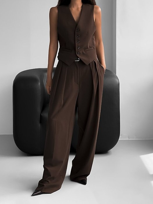 Low Waisted Double Pleats Wide Trousers