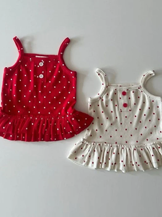 Button Strap Frill Tee