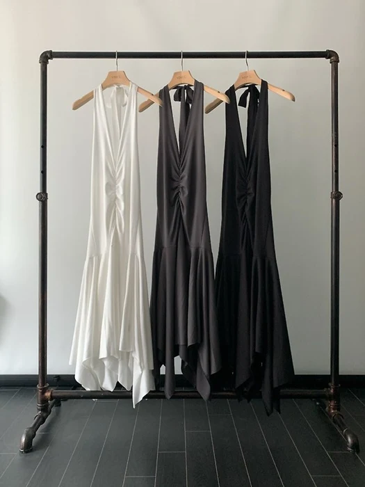 Halter Shirring One-piece