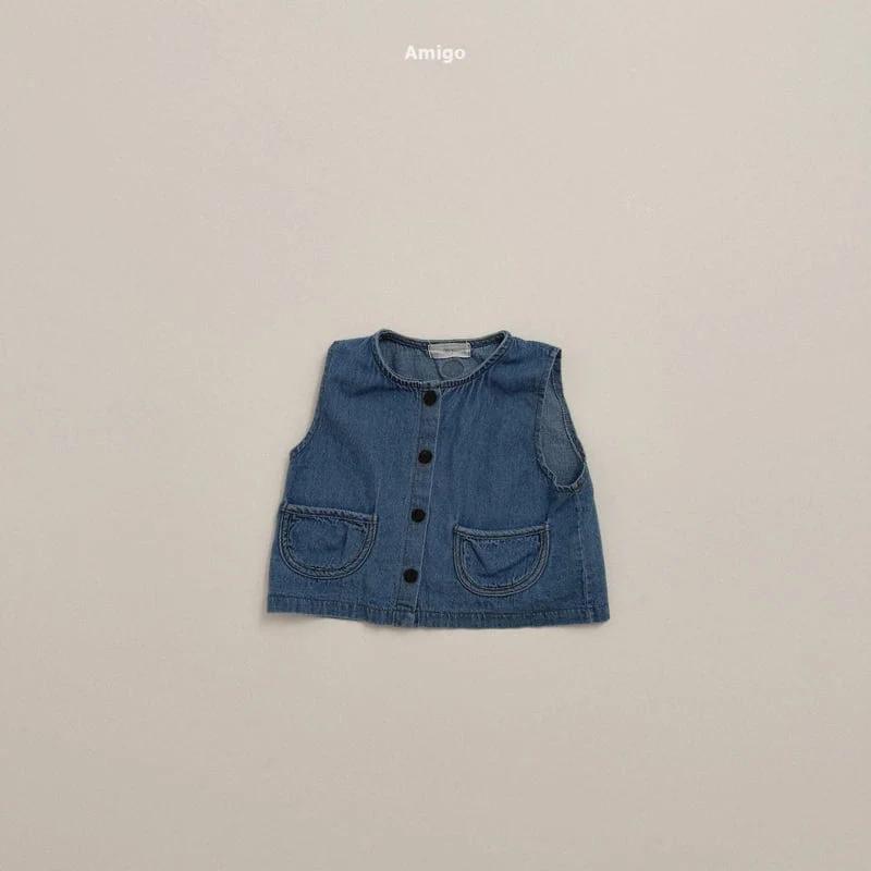 Amigo - Korean Children Fashion - #childofig - Round Denim Vest - 3
