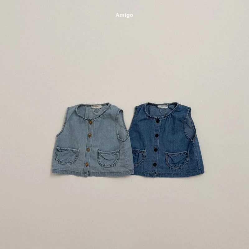 Amigo - Korean Children Fashion - #designkidswear - Round Denim Vest - 5