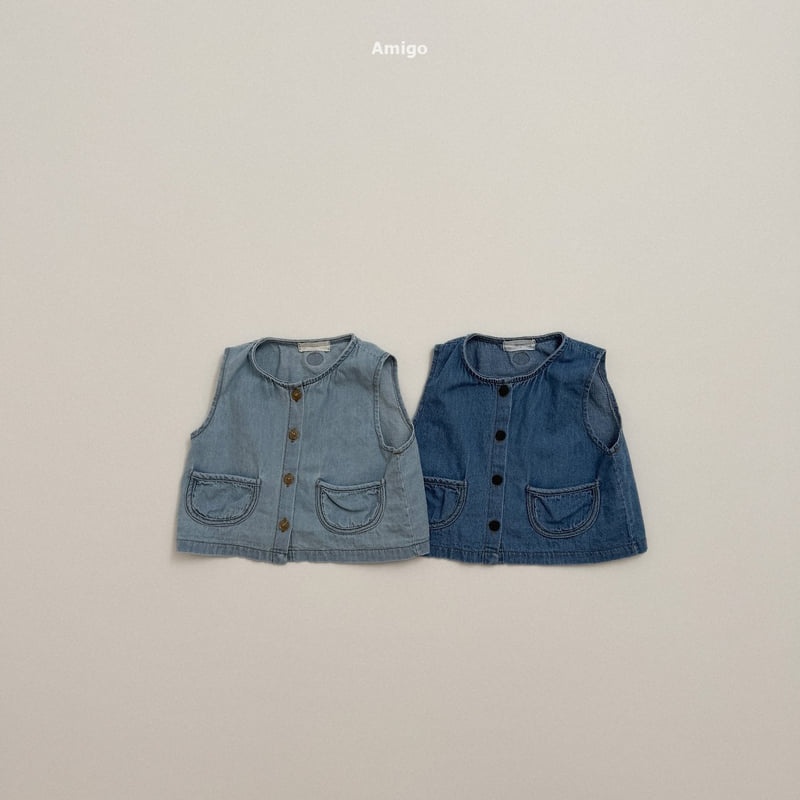 Amigo - Korean Children Fashion - #toddlerclothing - Round Denim Vest