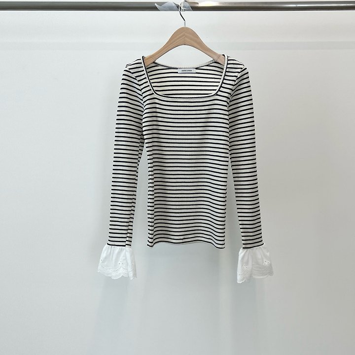 Another Avenue - Korean Women Fashion - #womensfashion - Coco Lace Striped Tee - 4