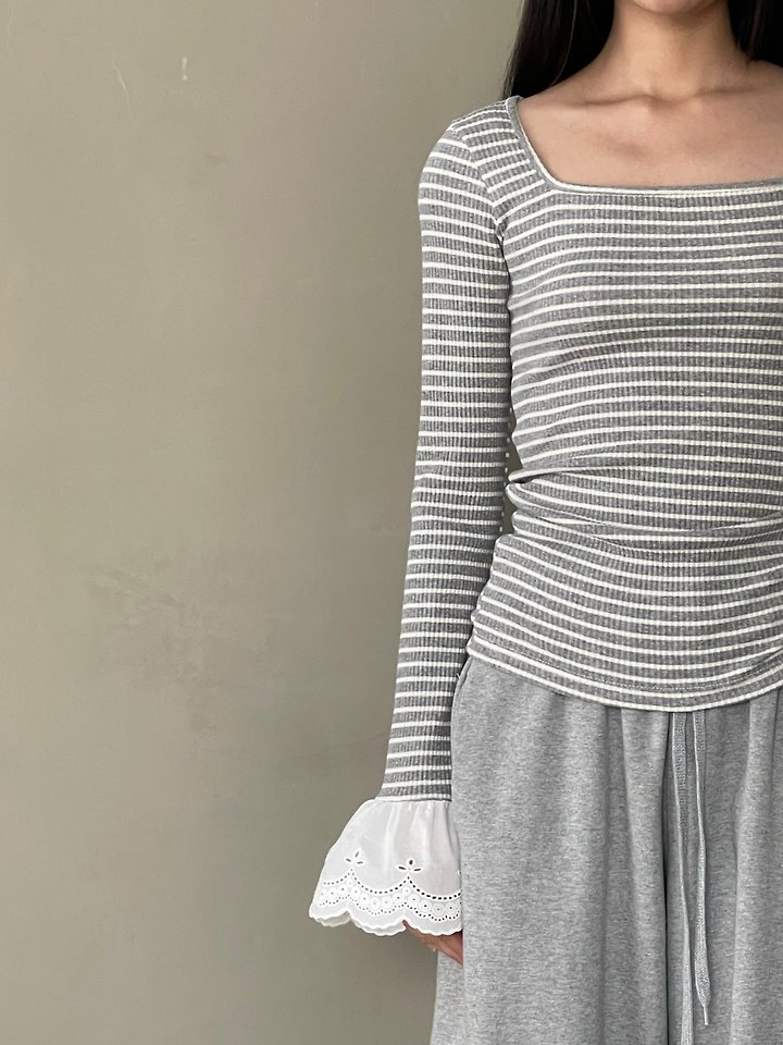 Another Avenue - Korean Women Fashion - #pursuepretty - Coco Lace Striped Tee - 12