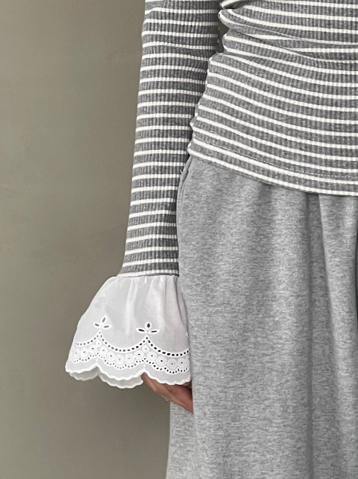 Another Avenue - Korean Women Fashion - #vintagekidsstyle - Coco Lace Striped Tee - 11