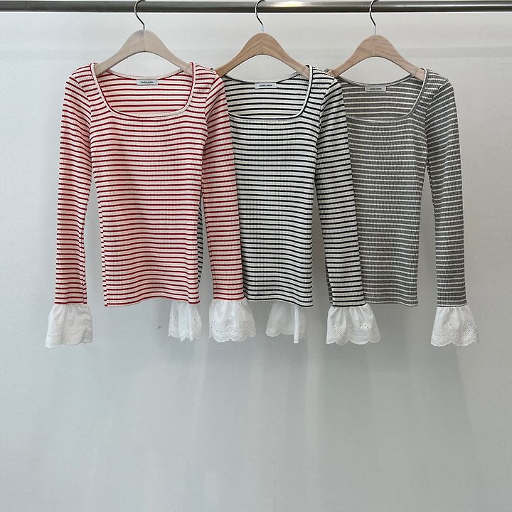 Another Avenue - Korean Women Fashion - #womensfashion - Coco Lace Striped Tee