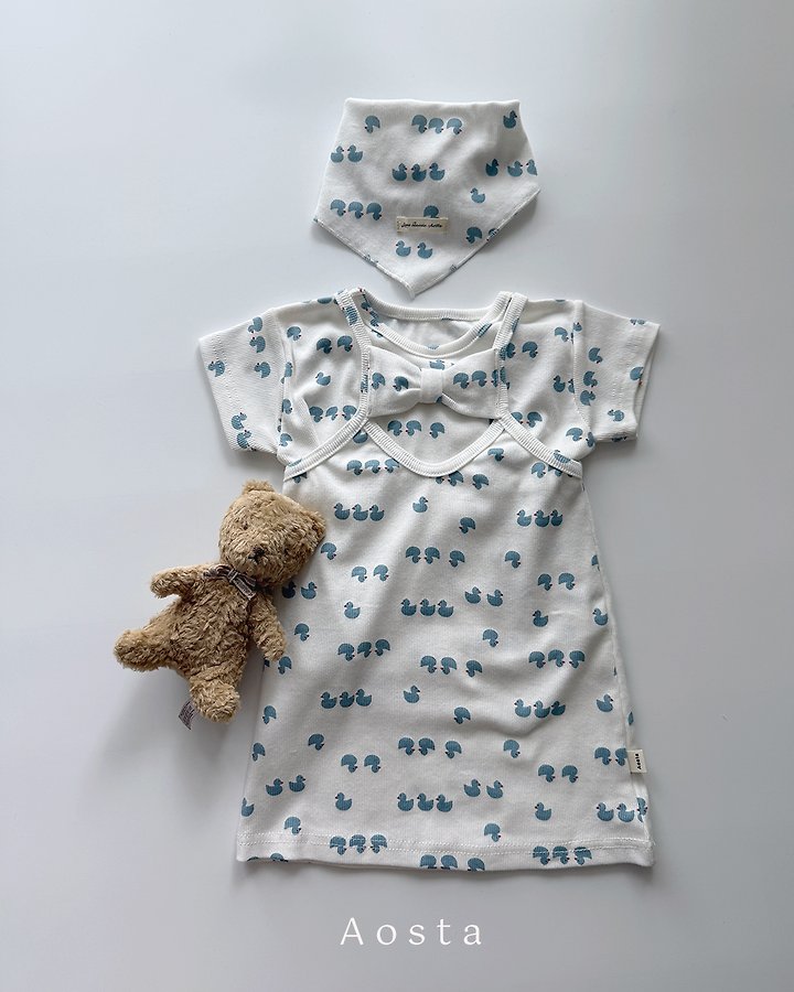 Aosta - Korean Baby Fashion - #onlinebabyshop - Ribbed Ribbon One-piece - 12
