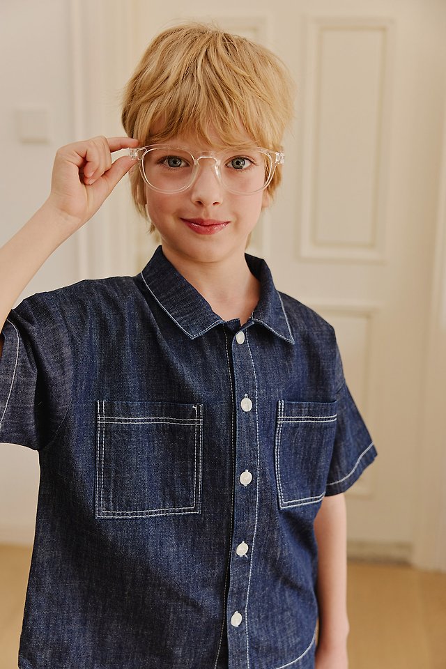 Apple Smile - Korean Children Fashion - #kidsstore - Indigo Shirt - 8