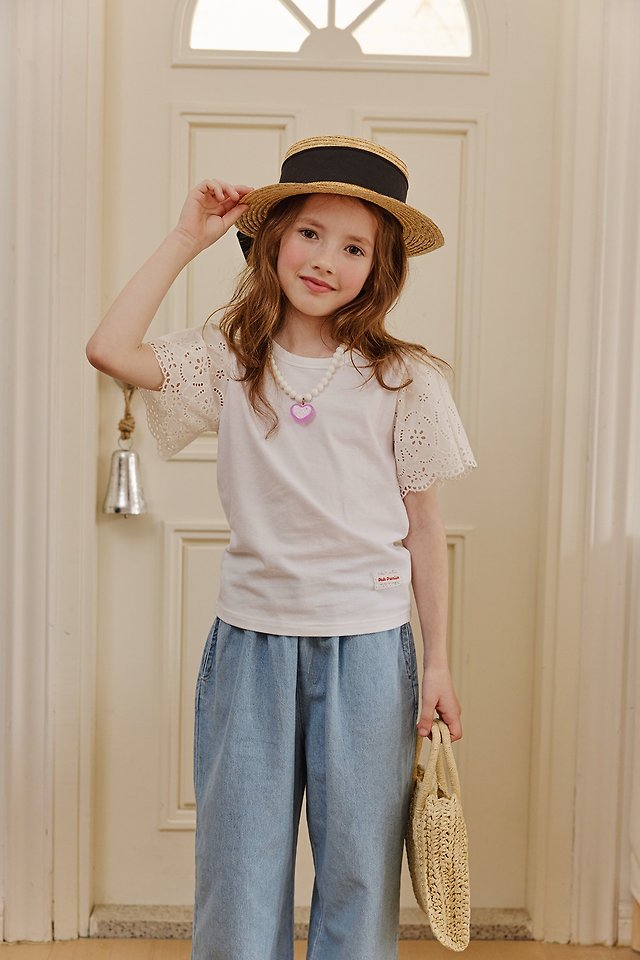 Apple Smile - Korean Children Fashion - #littlefashionista - Lace Sleeve Tee - 5