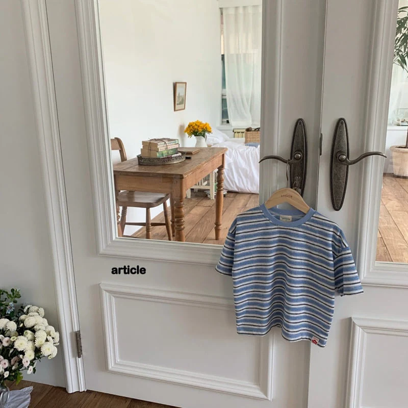 Article - Korean Children Fashion - #childrensboutique - Aqua Stripe Tee - 4