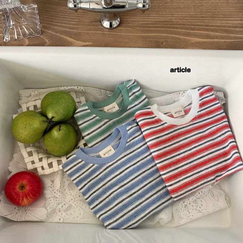 Article - Korean Children Fashion - #kidsstore - Aqua Stripe Tee - 8