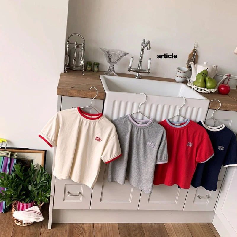 Article - Korean Children Fashion - #minifashionista - Double Off Embroidery Tee