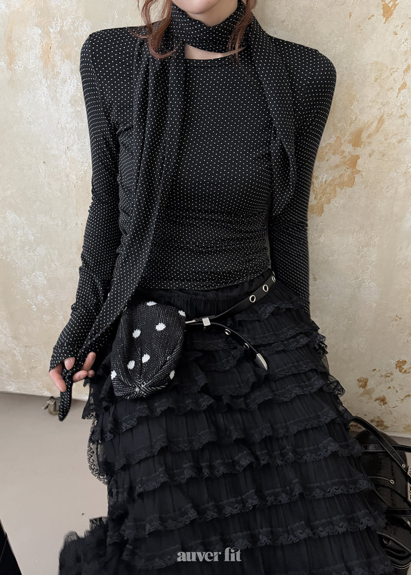Auver_Fit - Korean Women Fashion - #momslook - Dotted Scarf Top