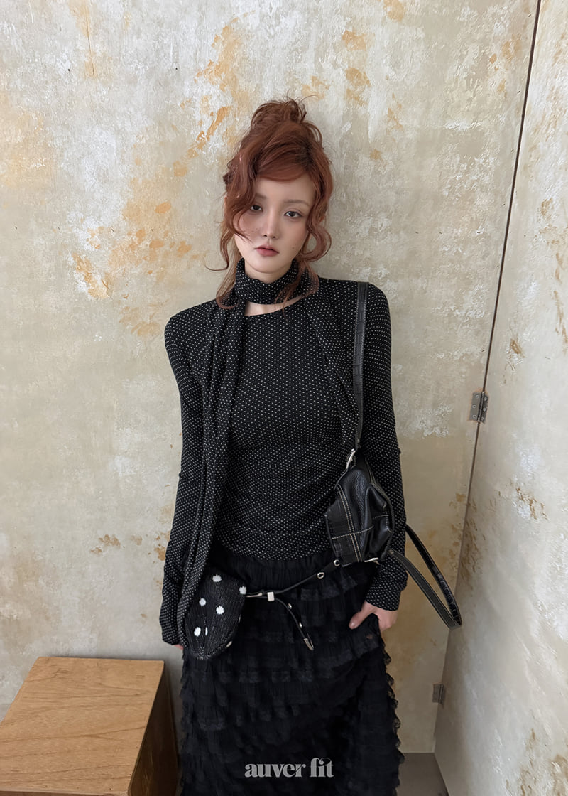 Auver_Fit - Korean Women Fashion - #momslook - Dotted Scarf Top - 3