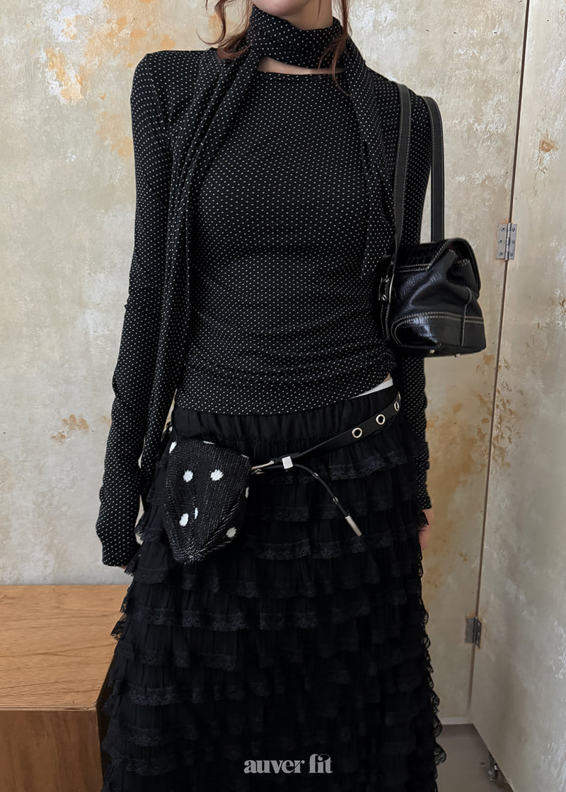 Auver_Fit - Korean Women Fashion - #momslook - Dotted Scarf Top - 5