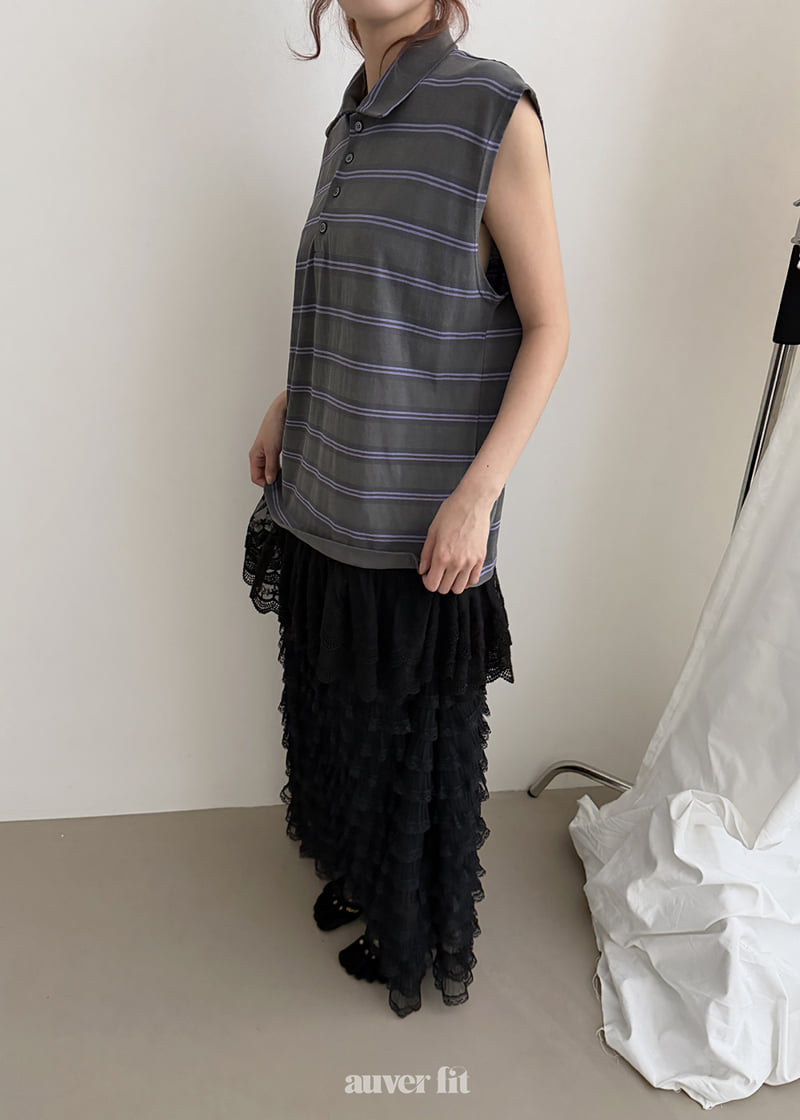 Auver_Fit - Korean Women Fashion - #momslook - Multi-Stripe Collar Sleeveless Top - 10