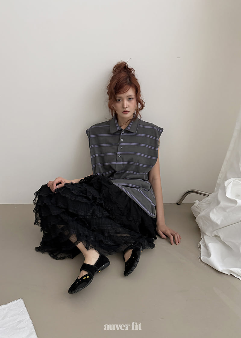 Auver_Fit - Korean Women Fashion - #momslook - Multi-Stripe Collar Sleeveless Top - 6