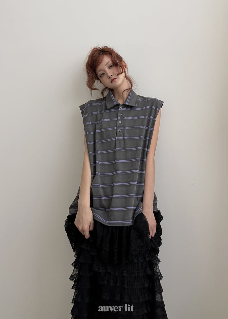 Auver_Fit - Korean Women Fashion - #momslook - Multi-Stripe Collar Sleeveless Top - 8