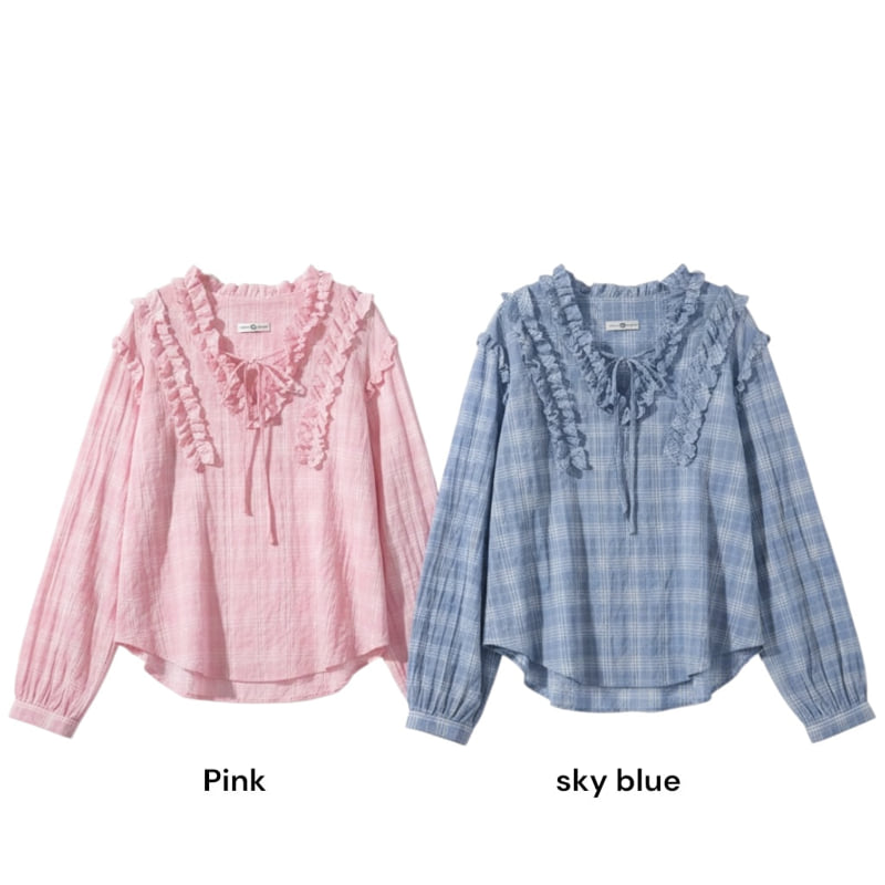 Auver_Fit - Korean Women Fashion - #momslook - V-Neck Ruffle Set - 11
