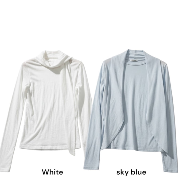 Auver_Fit - Korean Women Fashion - #momslook - Solid Scarf Top - 12