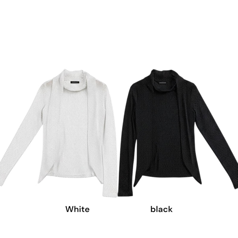 Auver_Fit - Korean Women Fashion - #womensfashion - Dotted Scarf Top - 12