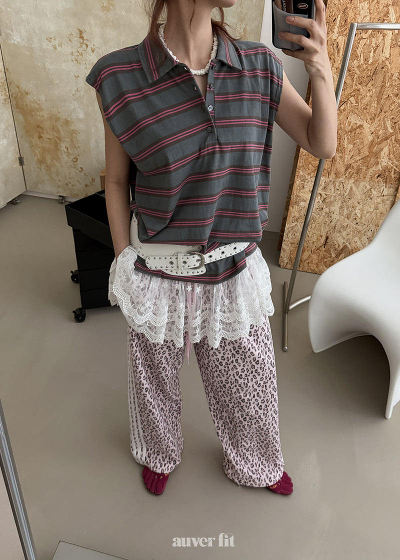 Auver_Fit - Korean Women Fashion - #womensfashion - Multi-Stripe Collar Sleeveless Top