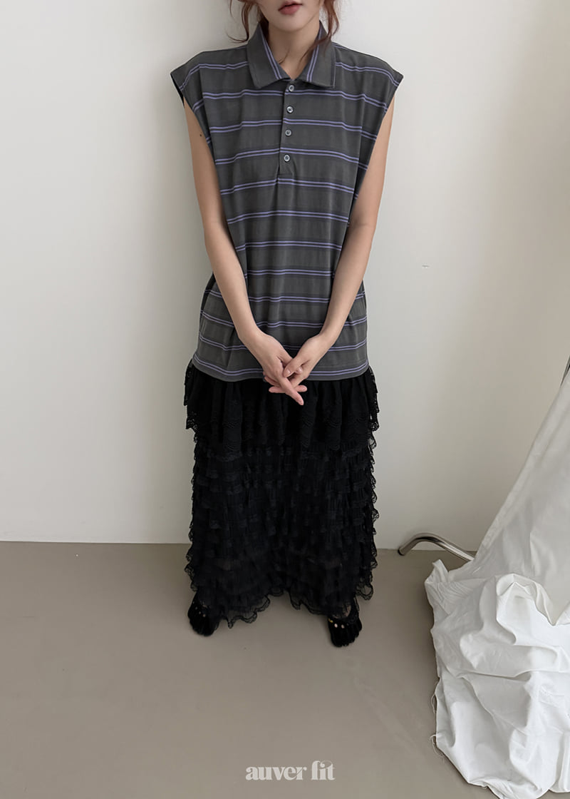 Auver_Fit - Korean Women Fashion - #womensfashion - Multi-Stripe Collar Sleeveless Top - 11