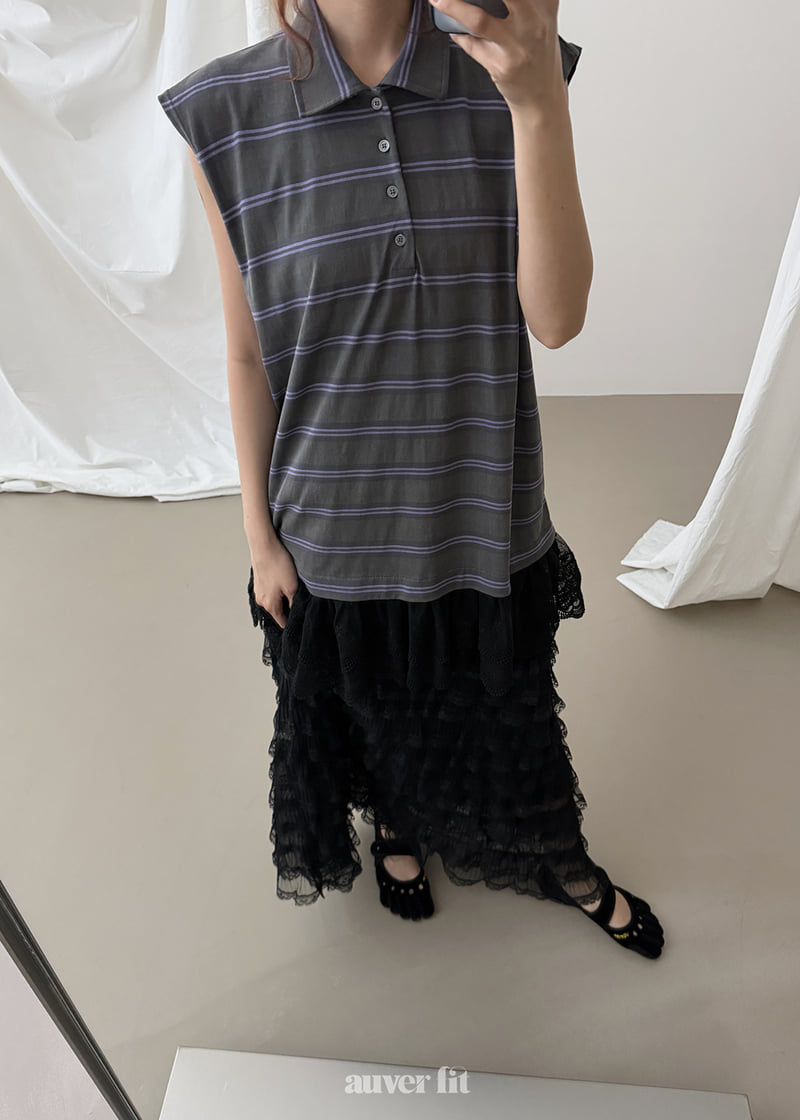 Auver_Fit - Korean Women Fashion - #womensfashion - Multi-Stripe Collar Sleeveless Top - 7