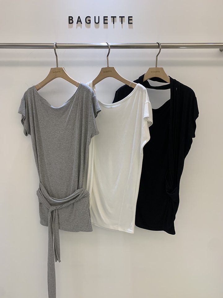 Baguette - Korean Women Fashion - #momslook - Sleeve Shoulder Tee