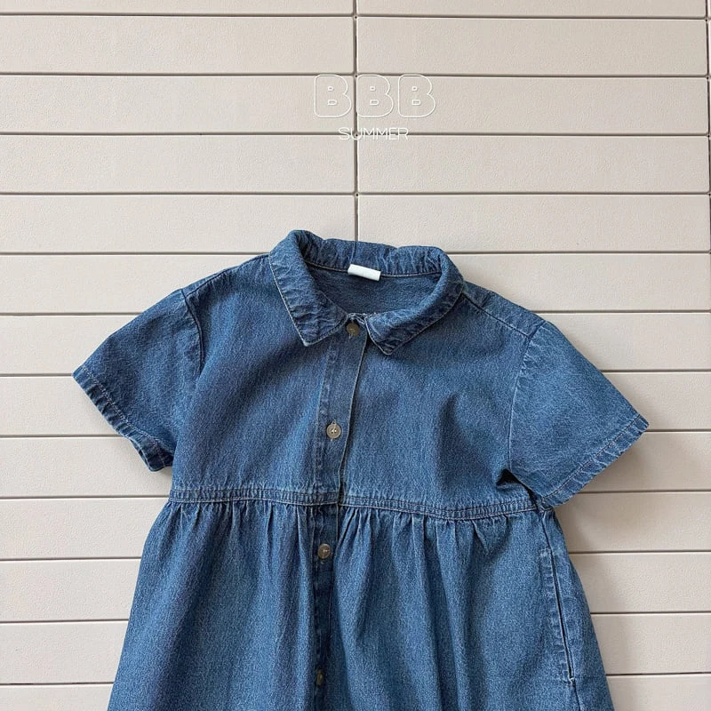Bella Bambina - Korean Baby Fashion - #babyfashion - Denim Collar One-piece - 4