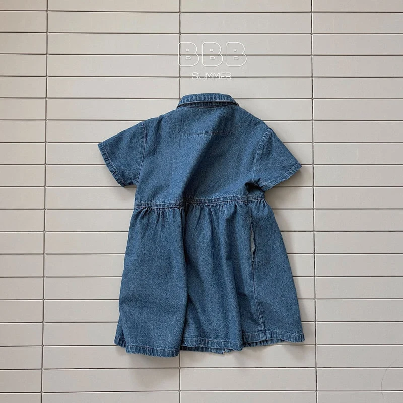 Bella Bambina - Korean Baby Fashion - #babygirlfashion - Denim Collar One-piece - 5