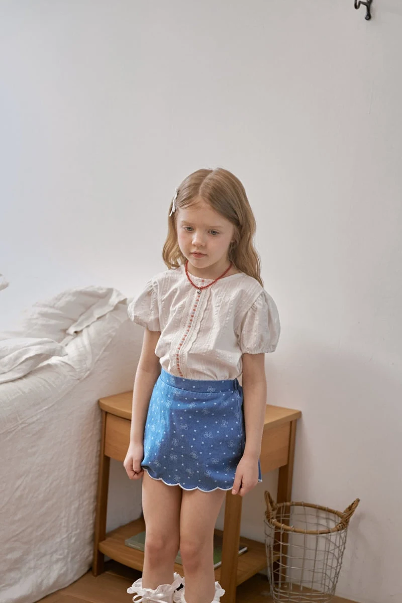 Berry Berry - Korean Children Fashion - #kidsshorts - Ribbon Denim Scallop Skirt - 2