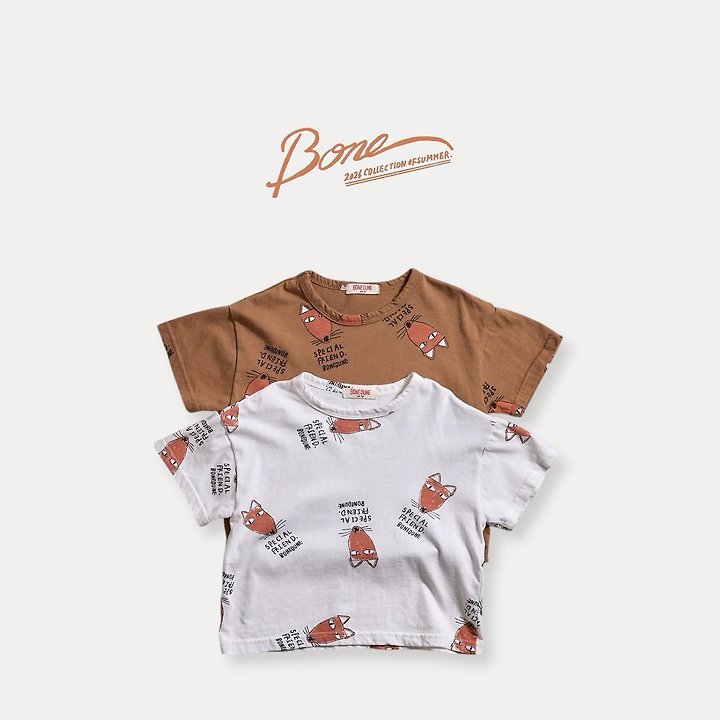 Boneoune - Korean Children Fashion - #childofig - Fox All-Over Print Short Sleeve Tee