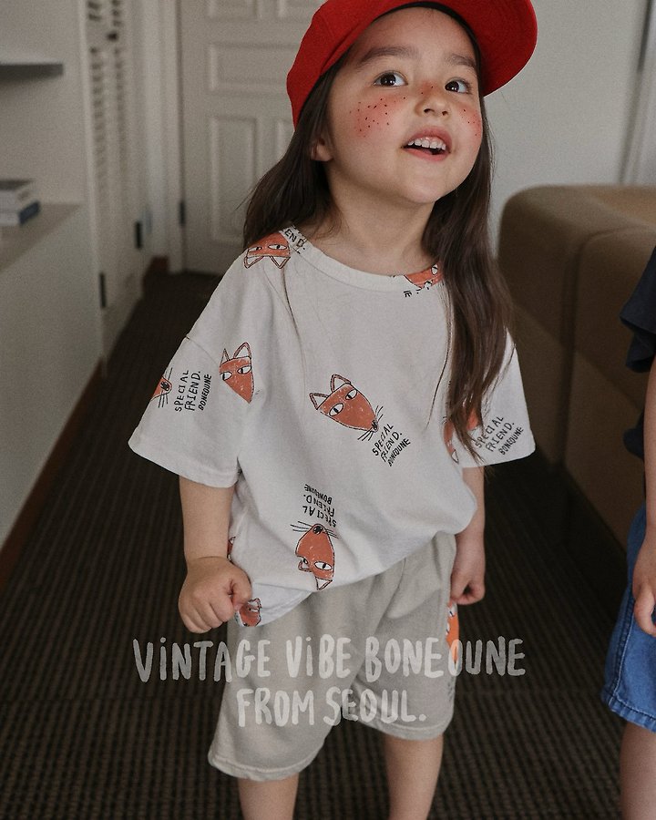 Boneoune - Korean Children Fashion - #fashionkids - Fox All-Over Print Short Sleeve Tee - 6