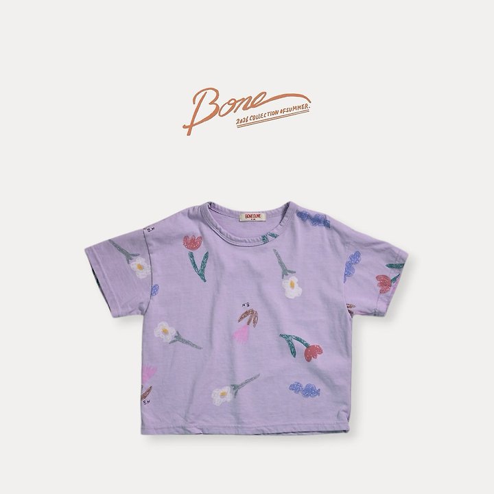 Boneoune - Korean Children Fashion - #magicofchildhood - Crae Flower All-Over Print Short Sleeve Tee - 2