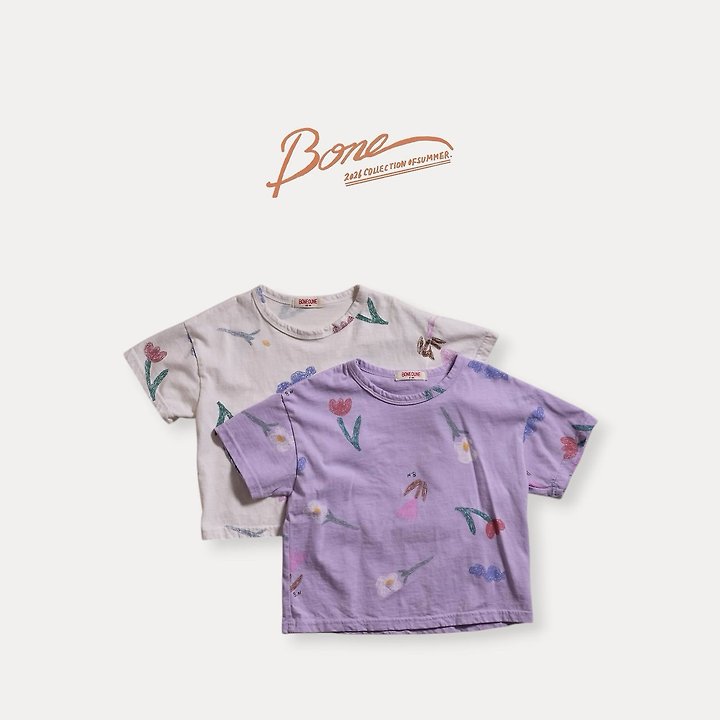 Boneoune - Korean Children Fashion - #minifashionista - Crae Flower All-Over Print Short Sleeve Tee - 4