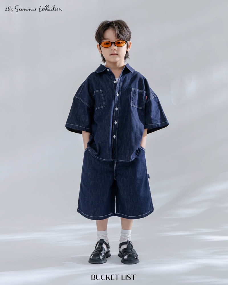 Bucket List - Korean Children Fashion - #childofig - Non-Fade Denim Short Sleeve Shirt - 10