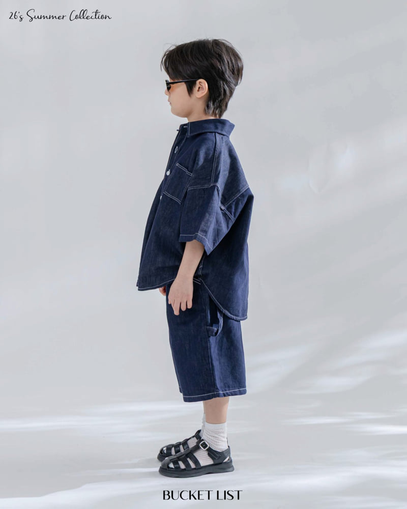 Bucket List - Korean Children Fashion - #childrensboutique - Non-Fade Denim Short Sleeve Shirt - 11
