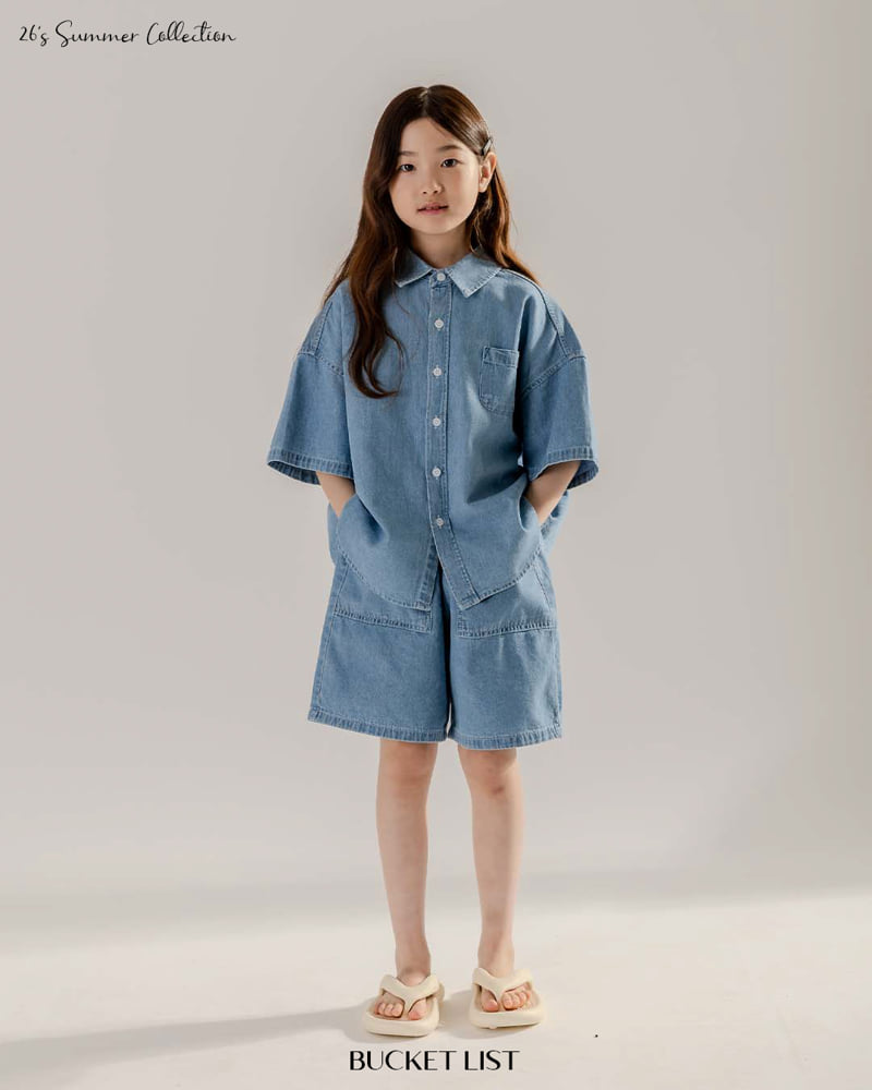 Bucket List - Korean Children Fashion - #childrensboutique - Basic Denim Short Sleeve Shirt - 9